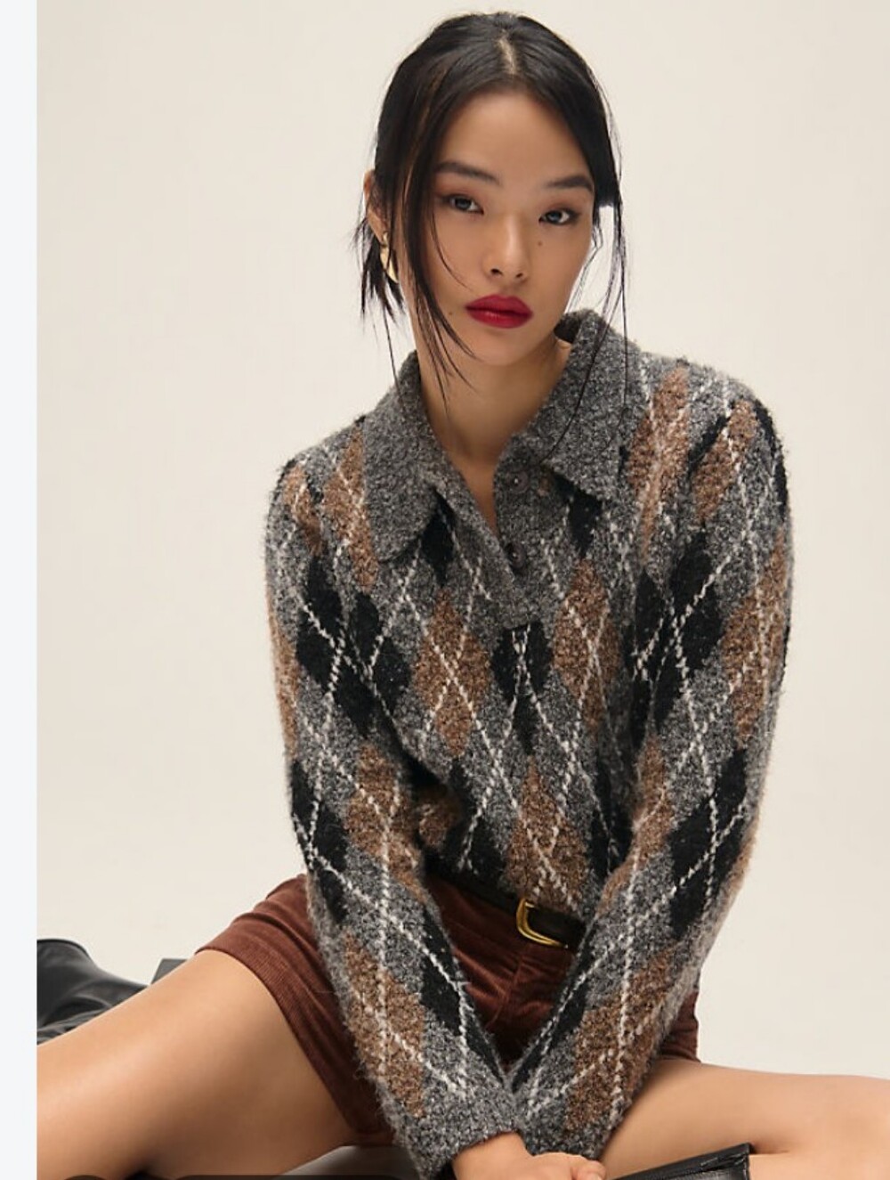 GREY LAB [Anthropologie] Collared Argyle Sweater | S